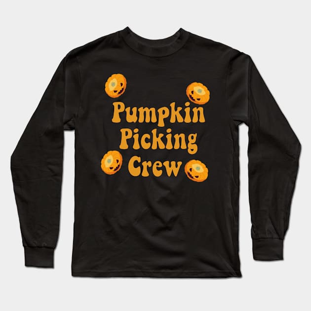 pumpkin picking crew on orange Long Sleeve T-Shirt by rsclvisual